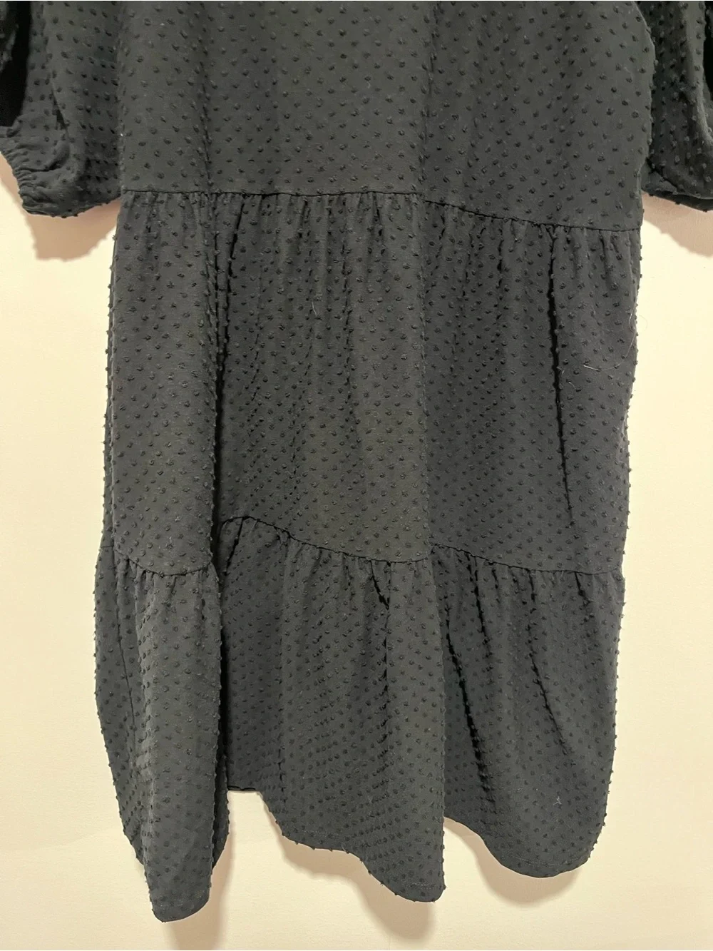 J. Crew Black Swiss Dot Tiered Puff Sleeve Dress